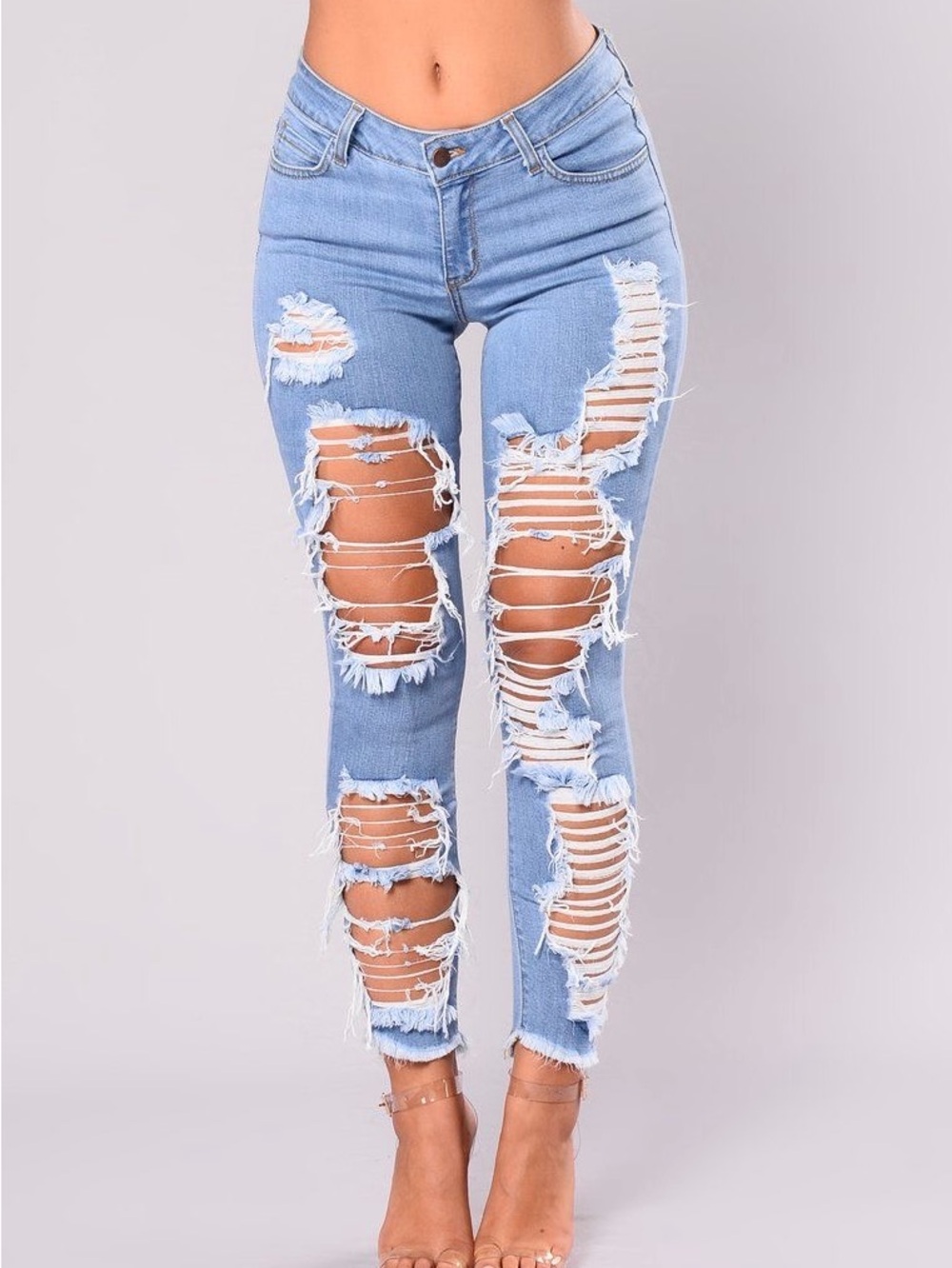 Fashion Nova Cassy Distressed Light Blue Ripped High-Rise Skinny Jeans